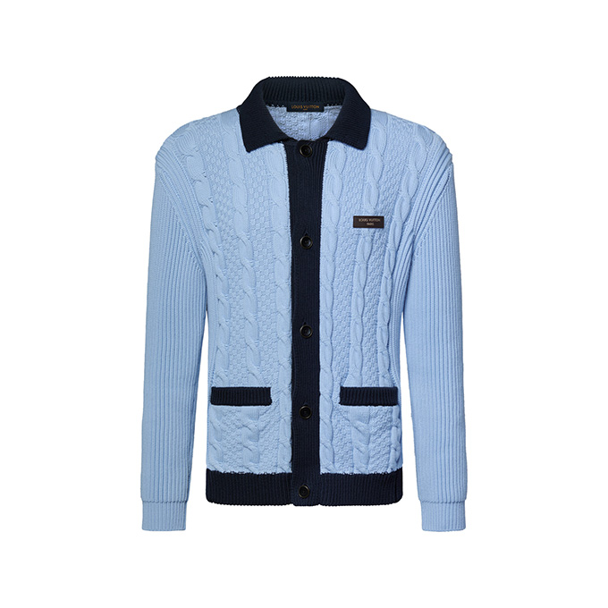 lv louis vuitton cable knit polo collar cardigan